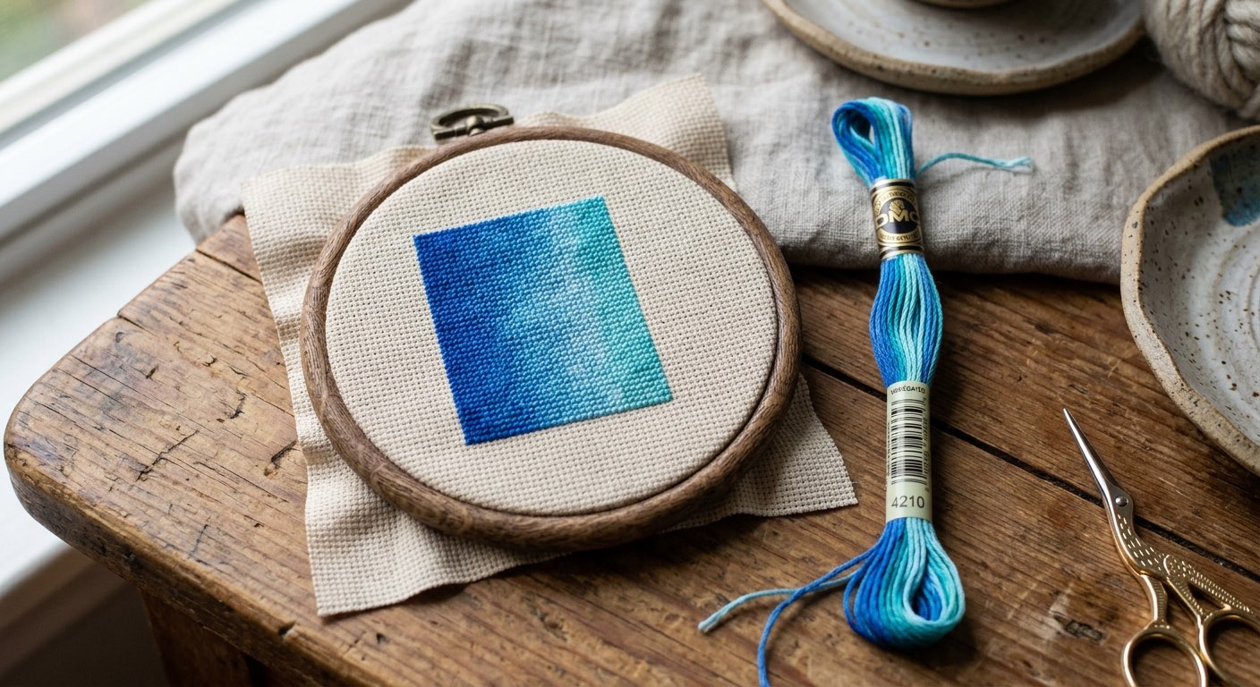 Cross-stitch sample with variegated thread gradient