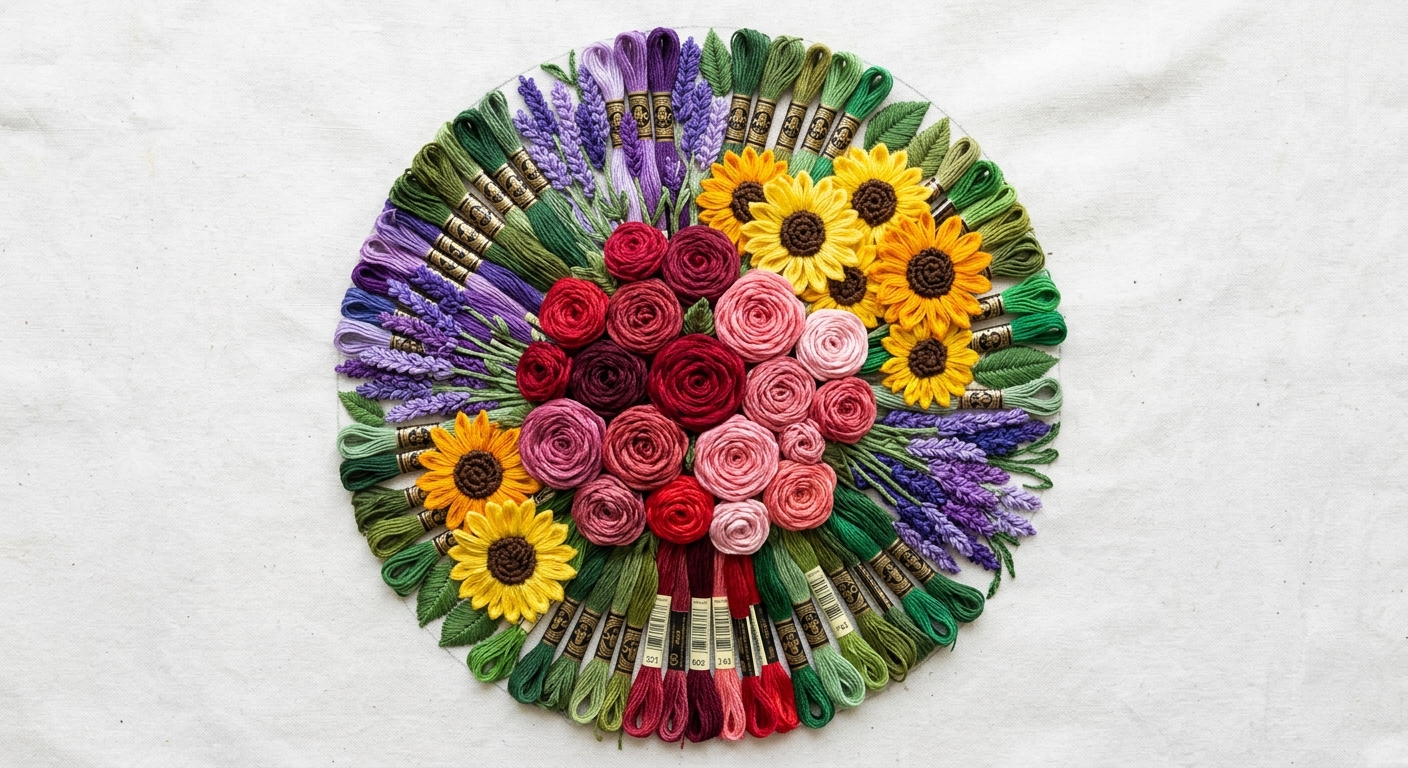 Flowers cross-stitch thread palette