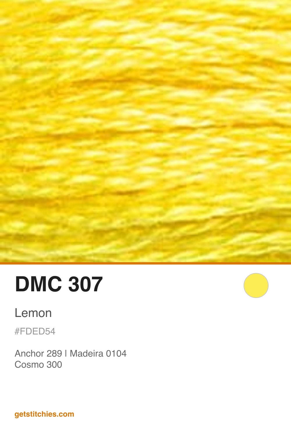 DMC 307 Lemon — Thread Color & Brand Equivalents | Stitchies