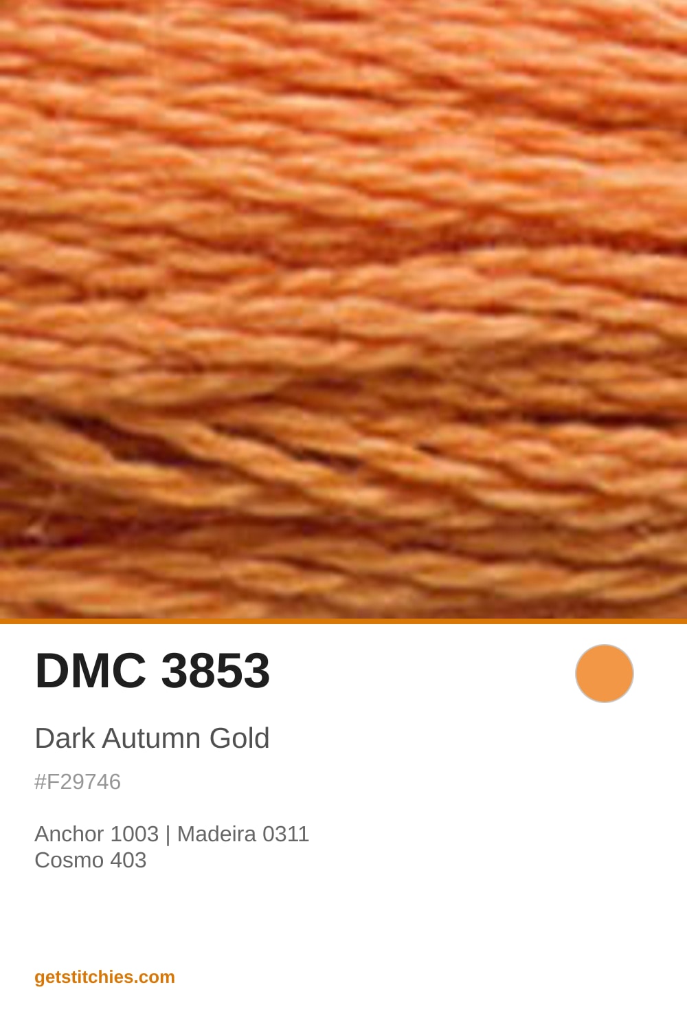 DMC 3853 Dark Autumn Gold — Thread Color & Brand Equivalents | Stitchies