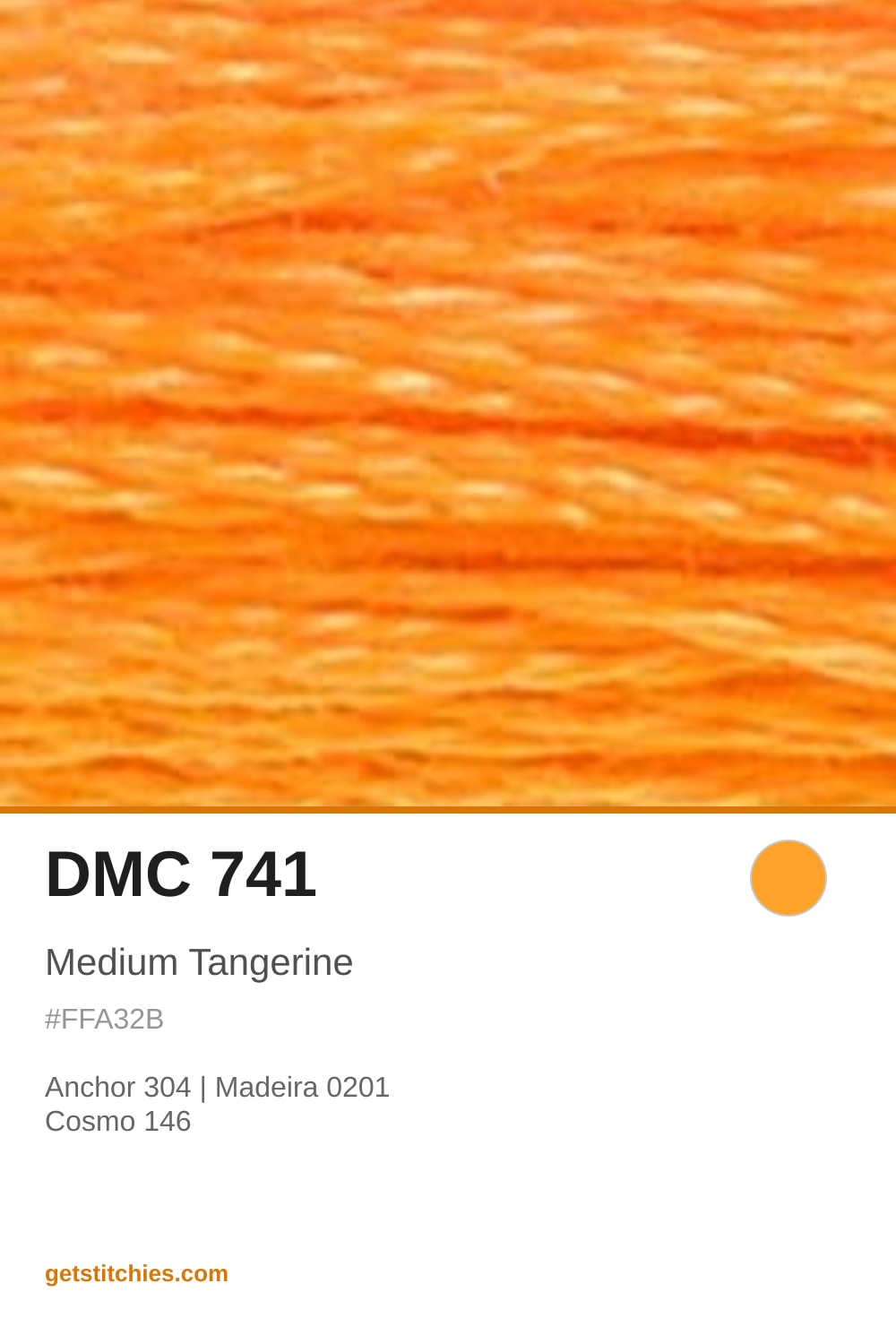 DMC 741 Medium Tangerine — Thread Color & Brand Equivalents | Stitchies